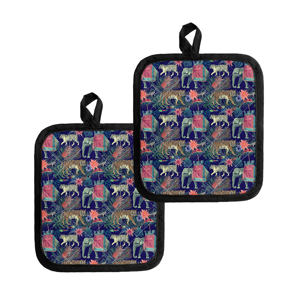 Asian Elephant And Tiger Print Pot Holders