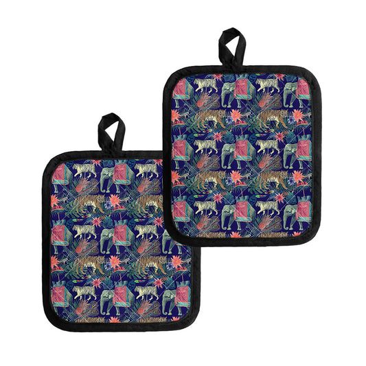 Asian Elephant And Tiger Print Pot Holders