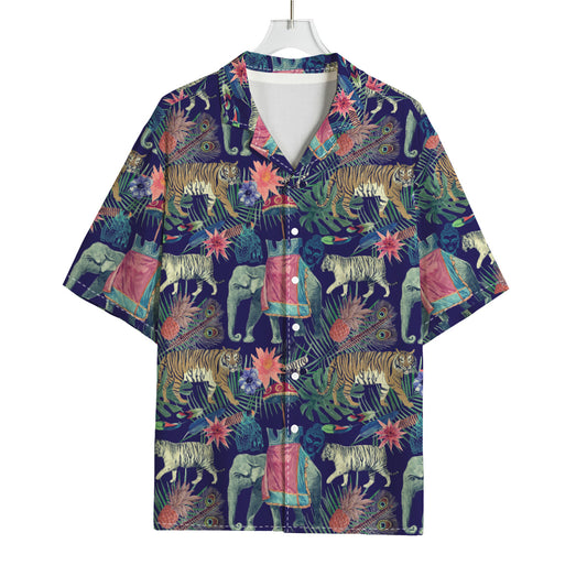 Asian Elephant And Tiger Print Rayon Hawaiian Shirt