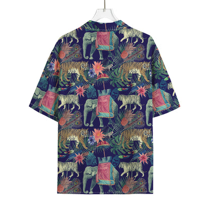 Asian Elephant And Tiger Print Rayon Hawaiian Shirt
