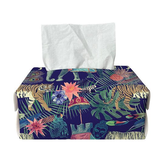 Asian Elephant And Tiger Print Rectangle Tissue Box Cover