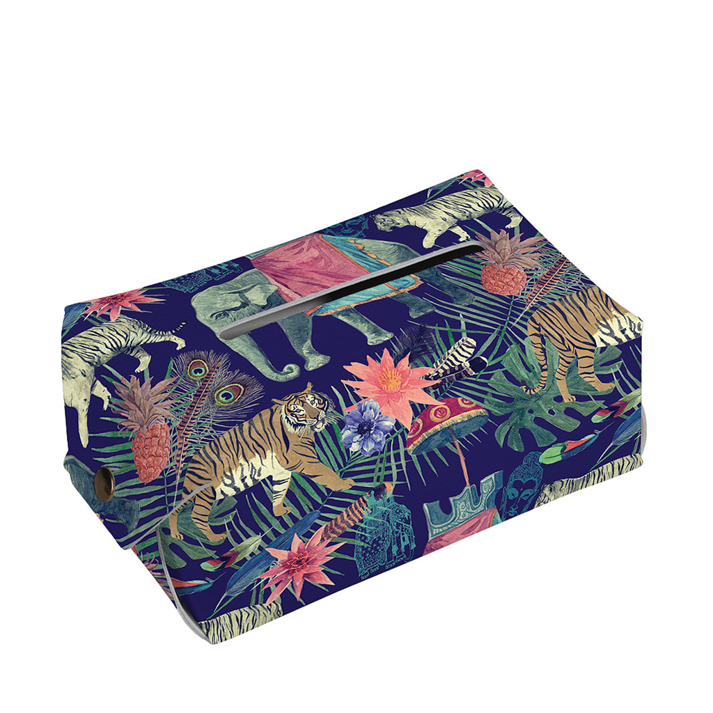Asian Elephant And Tiger Print Rectangle Tissue Box Cover
