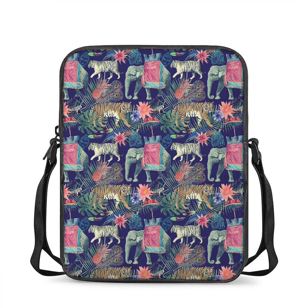 Asian Elephant And Tiger Print Rectangular Crossbody Bag