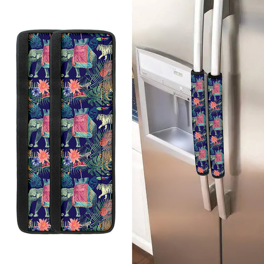 Asian Elephant And Tiger Print Refrigerator Handle Covers