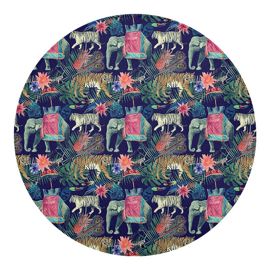 Asian Elephant And Tiger Print Round Blanket