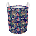 Asian Elephant And Tiger Print Round Laundry Basket