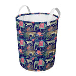 Asian Elephant And Tiger Print Round Laundry Basket