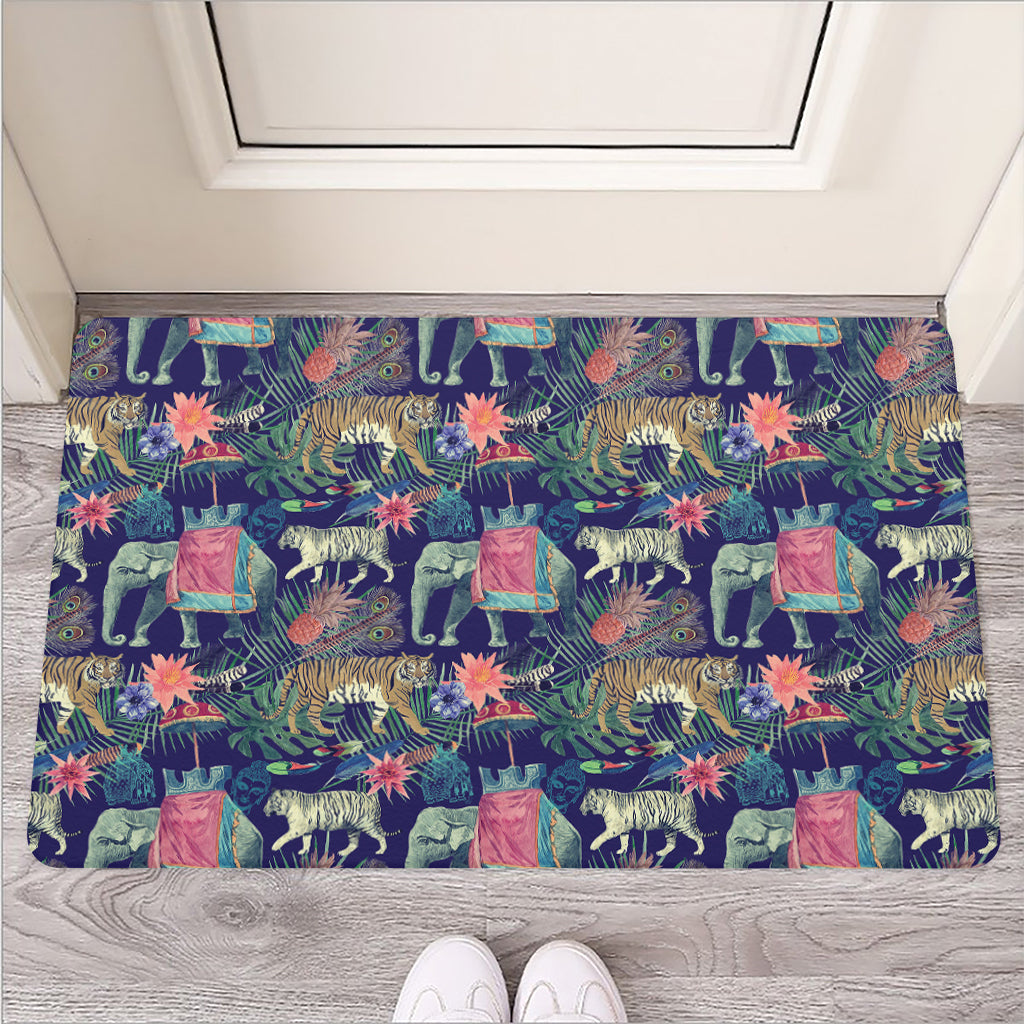 Asian Elephant And Tiger Print Rubber Doormat
