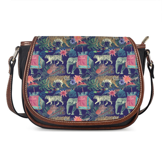 Asian Elephant And Tiger Print Saddle Bag