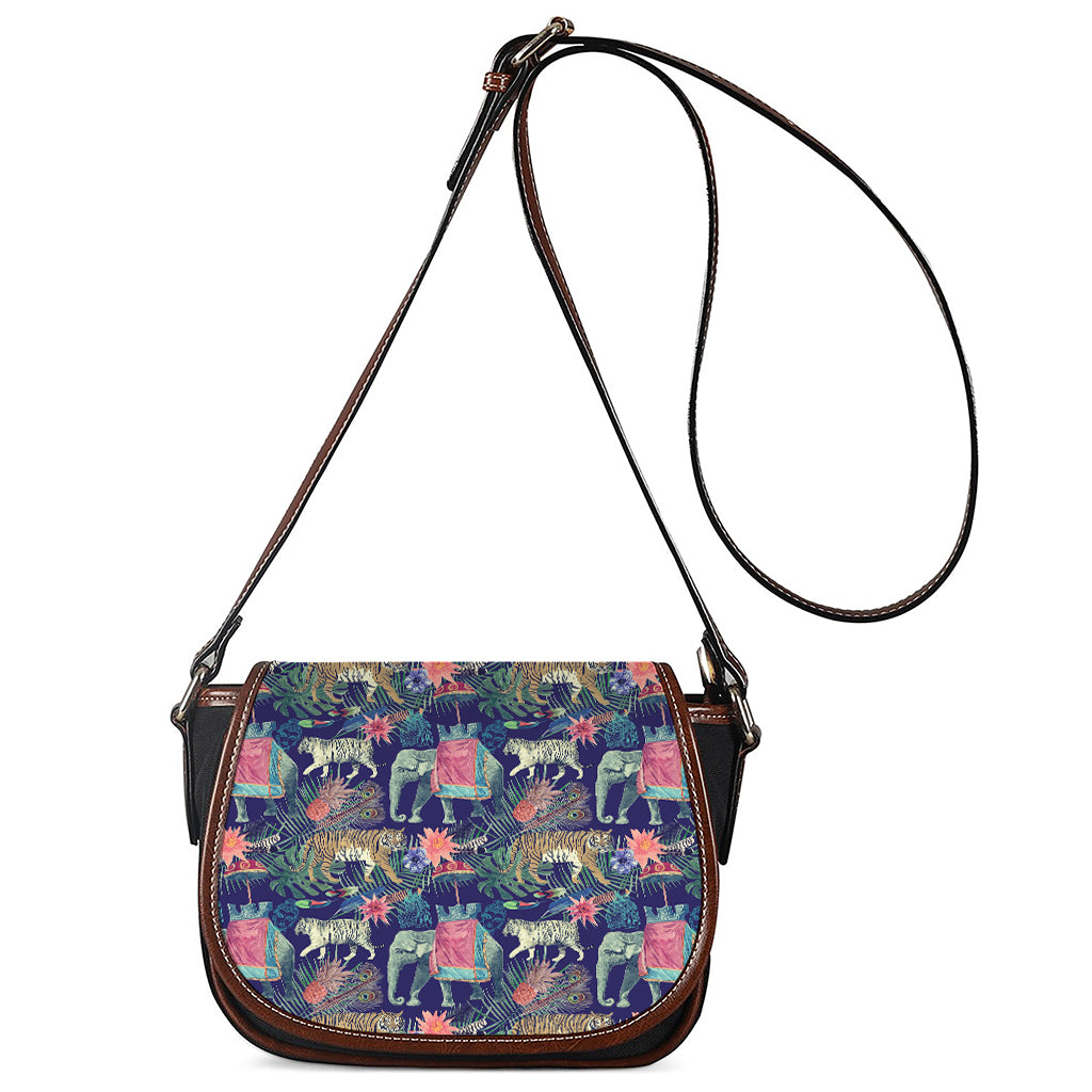 Asian Elephant And Tiger Print Saddle Bag