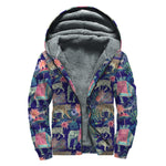 Asian Elephant And Tiger Print Sherpa Lined Zip Up Hoodie