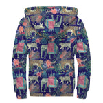 Asian Elephant And Tiger Print Sherpa Lined Zip Up Hoodie