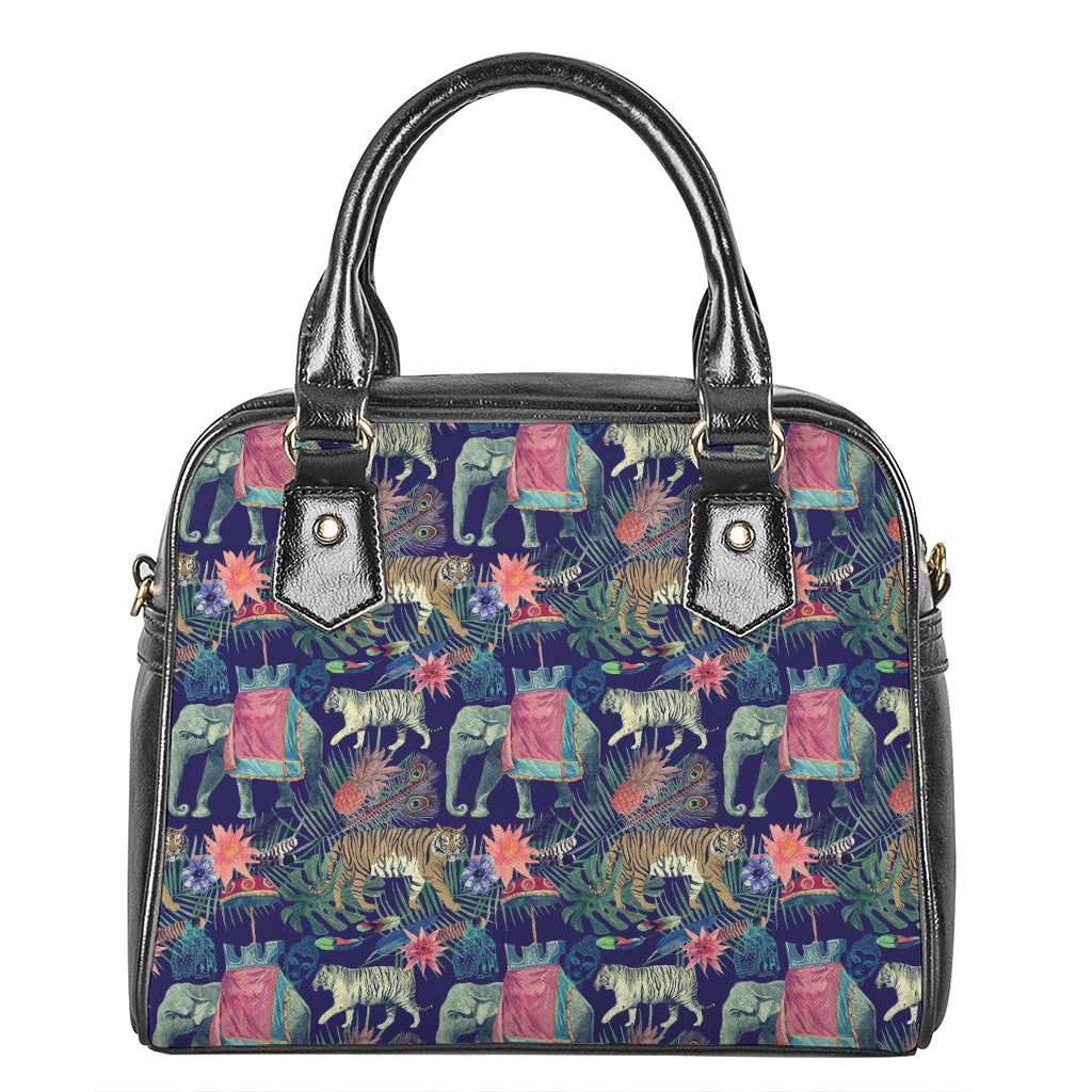 Asian Elephant And Tiger Print Shoulder Handbag