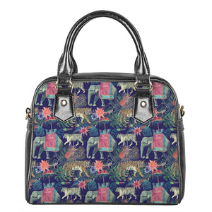 Asian Elephant And Tiger Print Shoulder Handbag