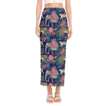 Asian Elephant And Tiger Print Side Slit Maxi Skirt