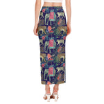 Asian Elephant And Tiger Print Side Slit Maxi Skirt