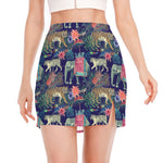 Asian Elephant And Tiger Print Side Slit Mini Skirt