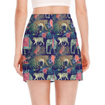 Asian Elephant And Tiger Print Side Slit Mini Skirt