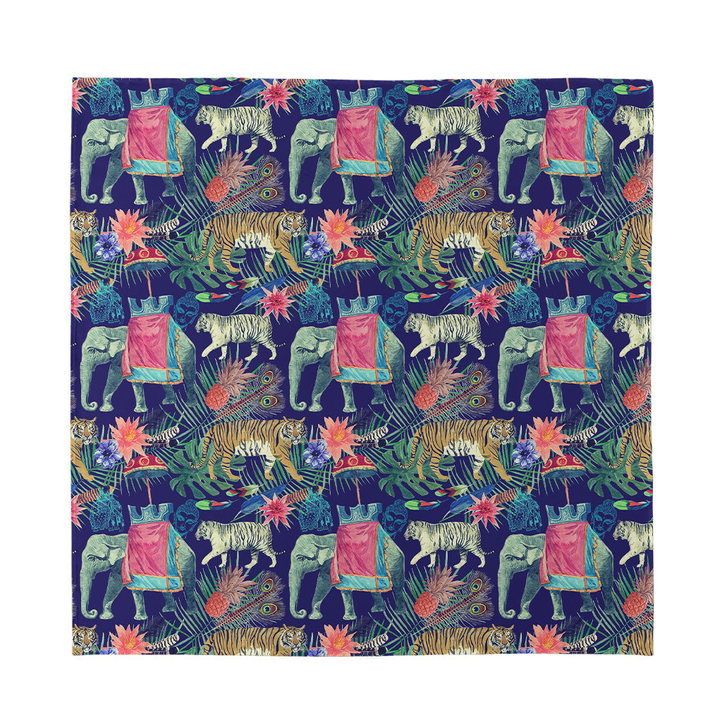 Asian Elephant And Tiger Print Silk Bandana