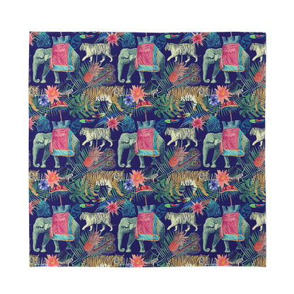 Asian Elephant And Tiger Print Silk Bandana