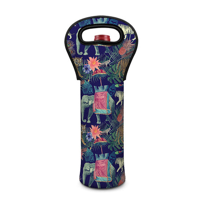 Asian Elephant And Tiger Print Single Neoprene Wine Tote