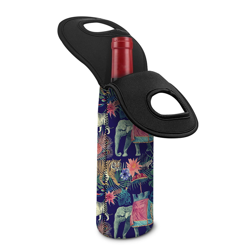 Asian Elephant And Tiger Print Single Neoprene Wine Tote