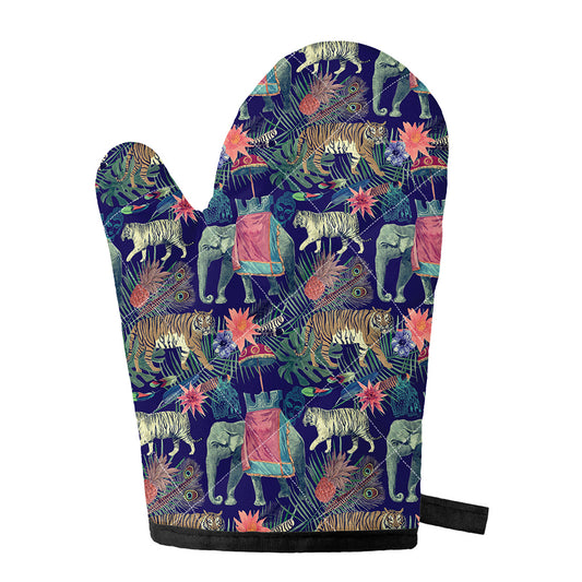 Asian Elephant And Tiger Print Single Oven Mitt