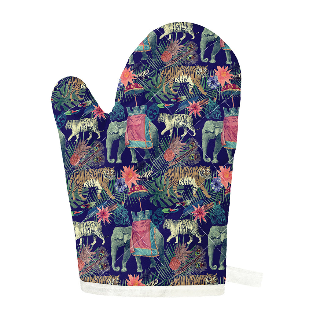 Asian Elephant And Tiger Print Single Oven Mitt