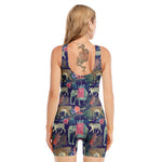 Asian Elephant And Tiger Print Sleeveless One Piece Swimsuit