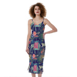 Asian Elephant And Tiger Print Slim Fit Midi Cami Dress