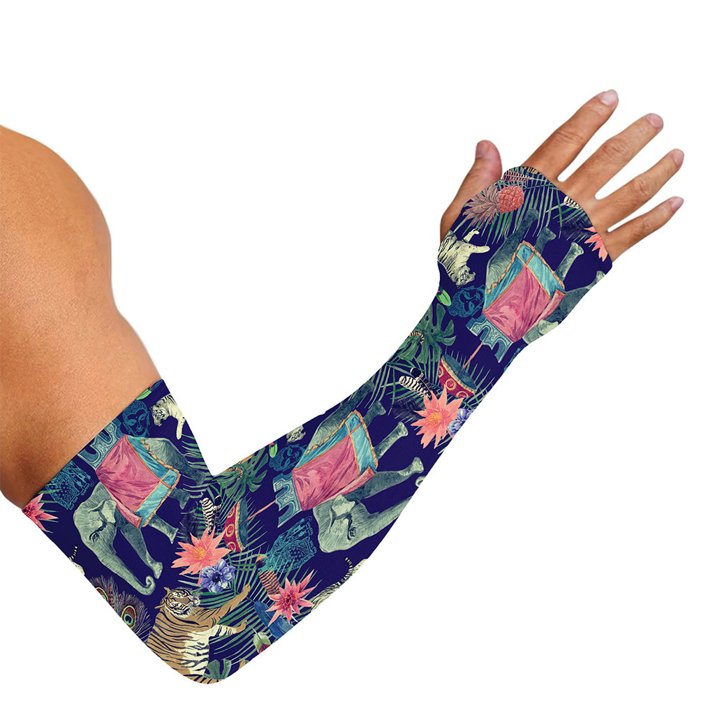 Asian Elephant And Tiger Print Sun Protection Arm Sleeves