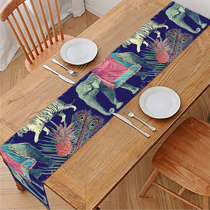 Asian Elephant And Tiger Print Table Runner