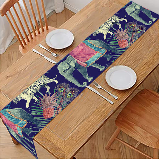 Asian Elephant And Tiger Print Table Runner