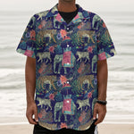 Asian Elephant And Tiger Print Textured Short Sleeve Shirt