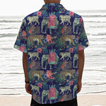 Asian Elephant And Tiger Print Textured Short Sleeve Shirt