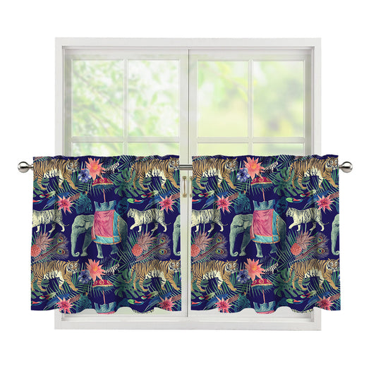 Asian Elephant And Tiger Print Tier Curtains