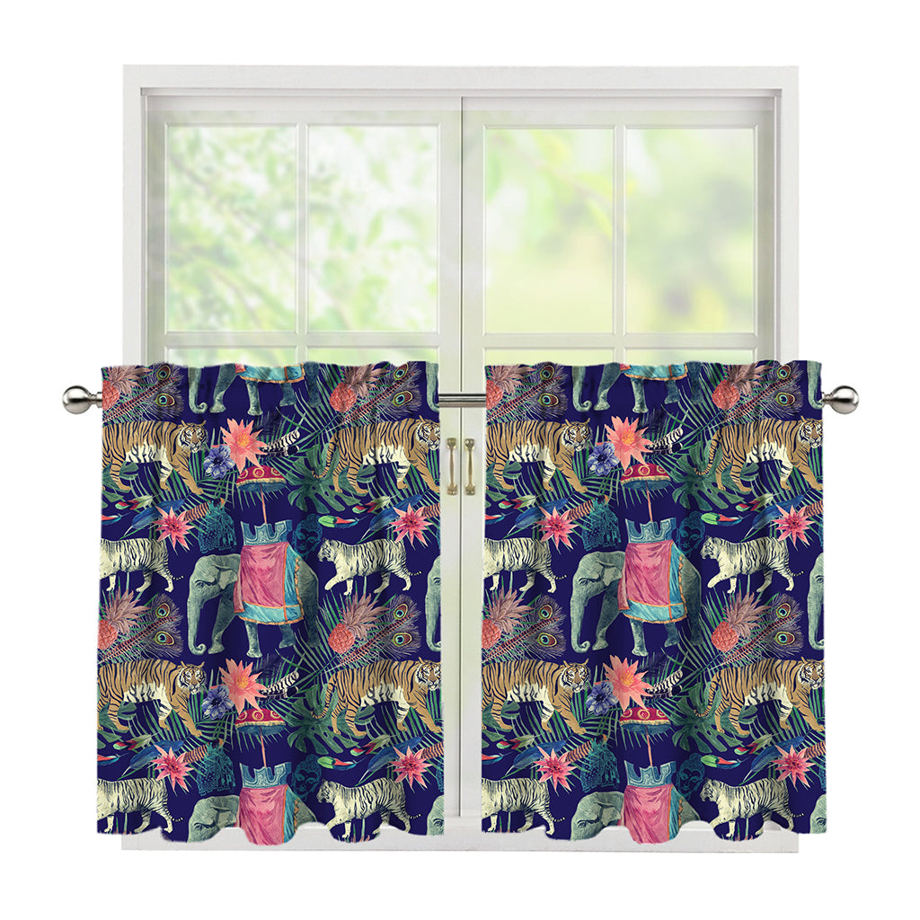 Asian Elephant And Tiger Print Tier Curtains