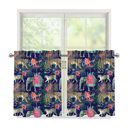 Asian Elephant And Tiger Print Tier Curtains