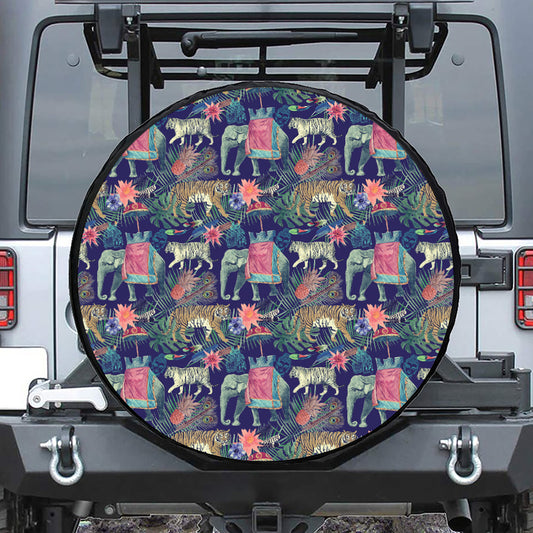 Asian Elephant And Tiger Print Tire Cover
