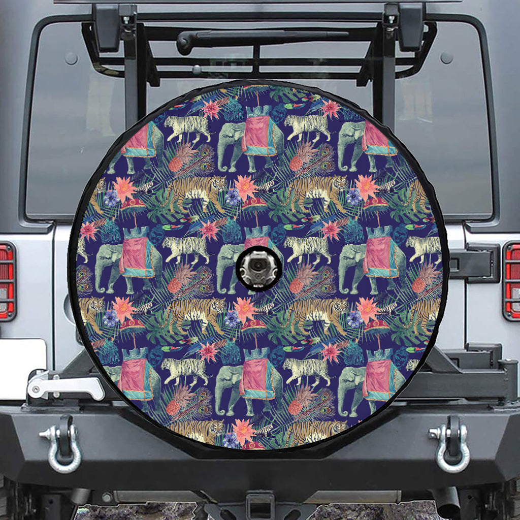 Asian Elephant And Tiger Print Tire Cover With Camera Hole