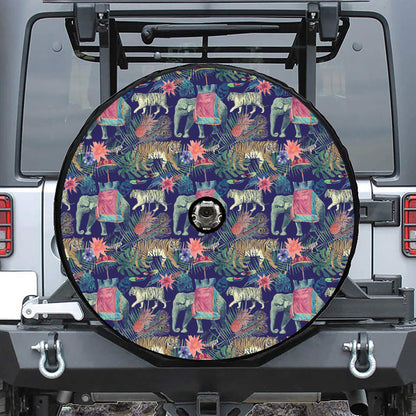 Asian Elephant And Tiger Print Tire Cover With Camera Hole