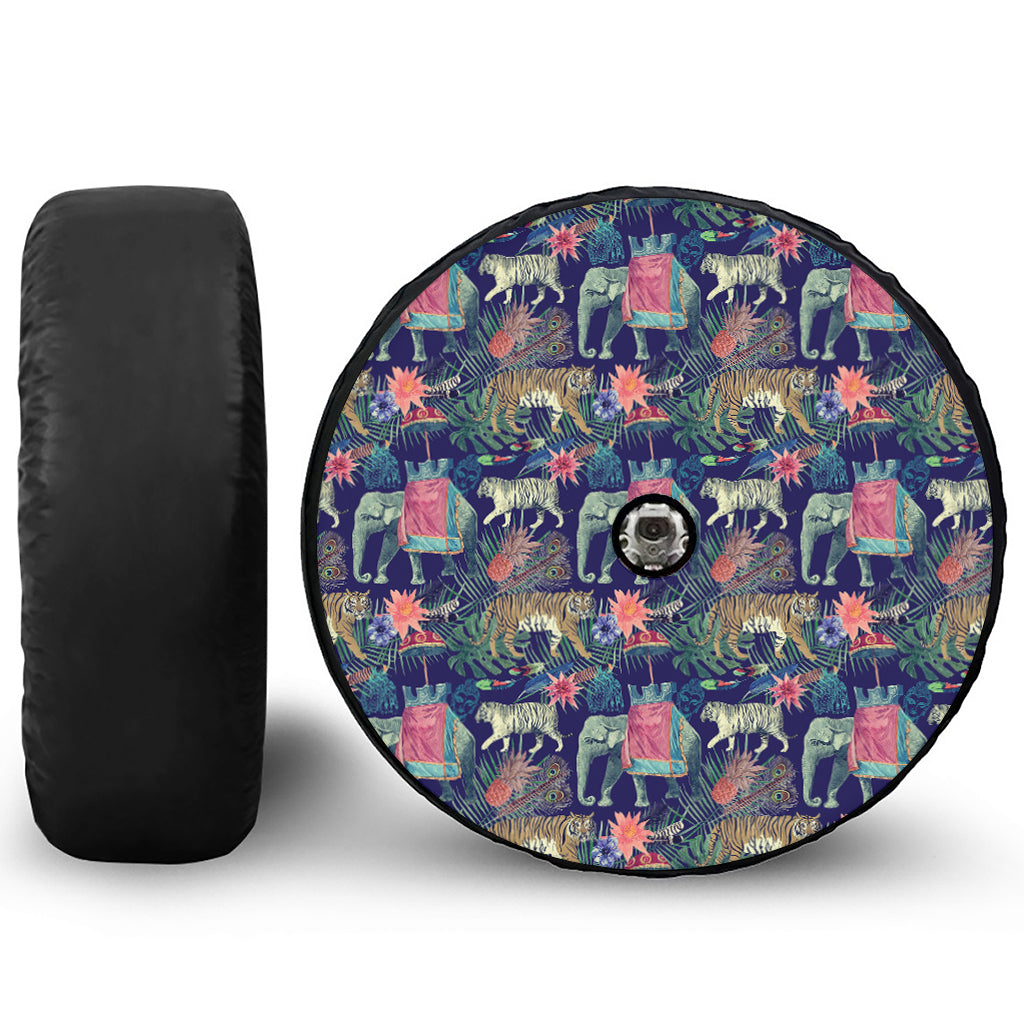Asian Elephant And Tiger Print Tire Cover With Camera Hole