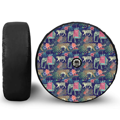 Asian Elephant And Tiger Print Tire Cover With Camera Hole