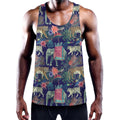 Asian Elephant And Tiger Print Men's Workout Tank Top