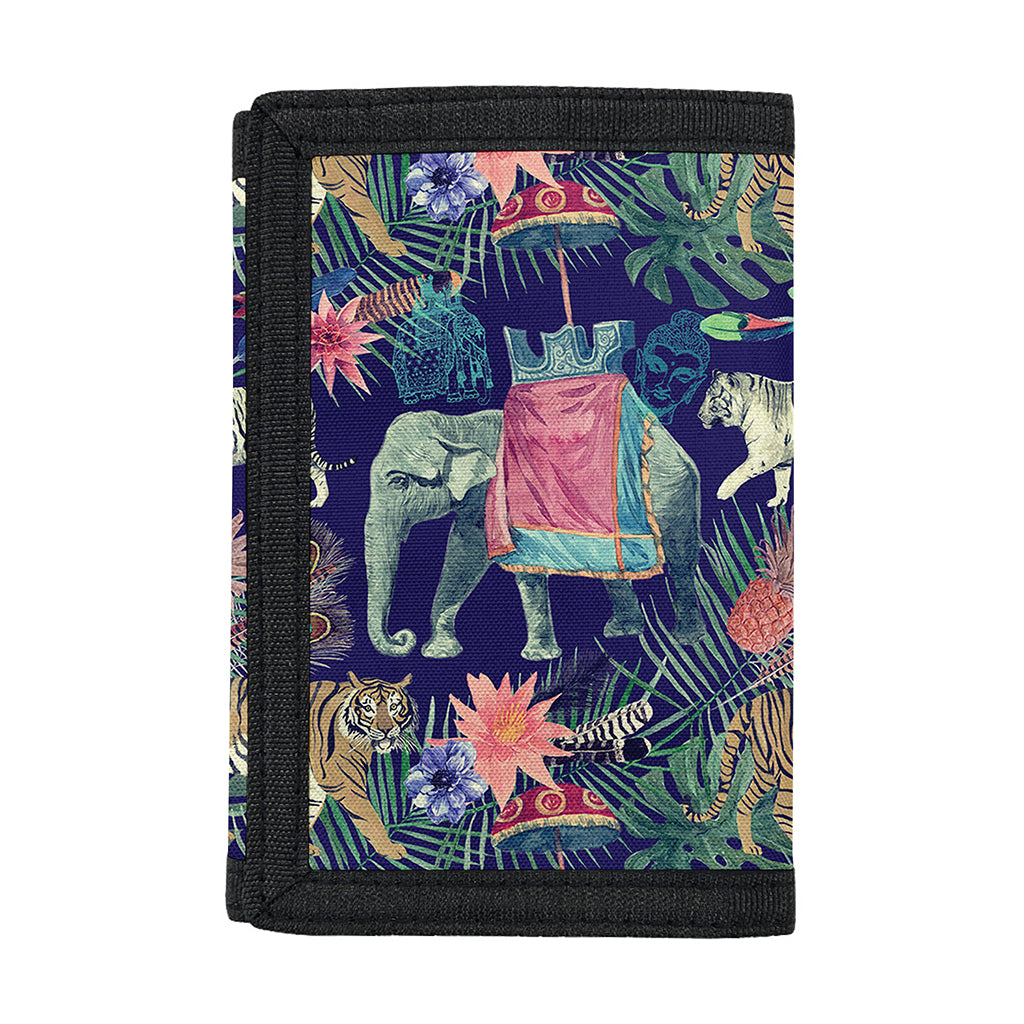 Asian Elephant And Tiger Print Trifold Wallet