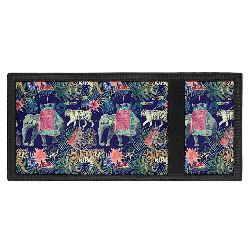 Asian Elephant And Tiger Print Trifold Wallet