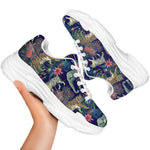 Asian Elephant And Tiger Print White Chunky Shoes