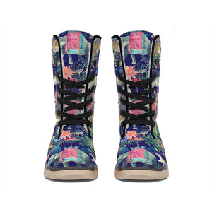 Asian Elephant And Tiger Print Winter Boots