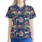 Asian Elephant And Tiger Print Women's Polo Shirt