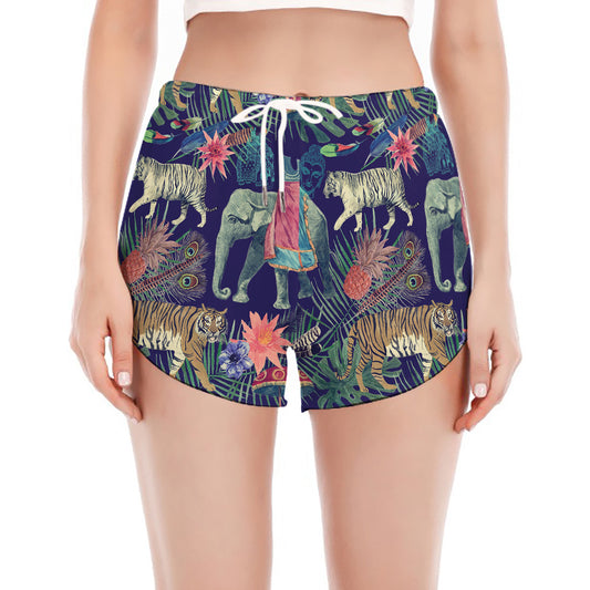 Asian Elephant And Tiger Print Women's Split Running Shorts